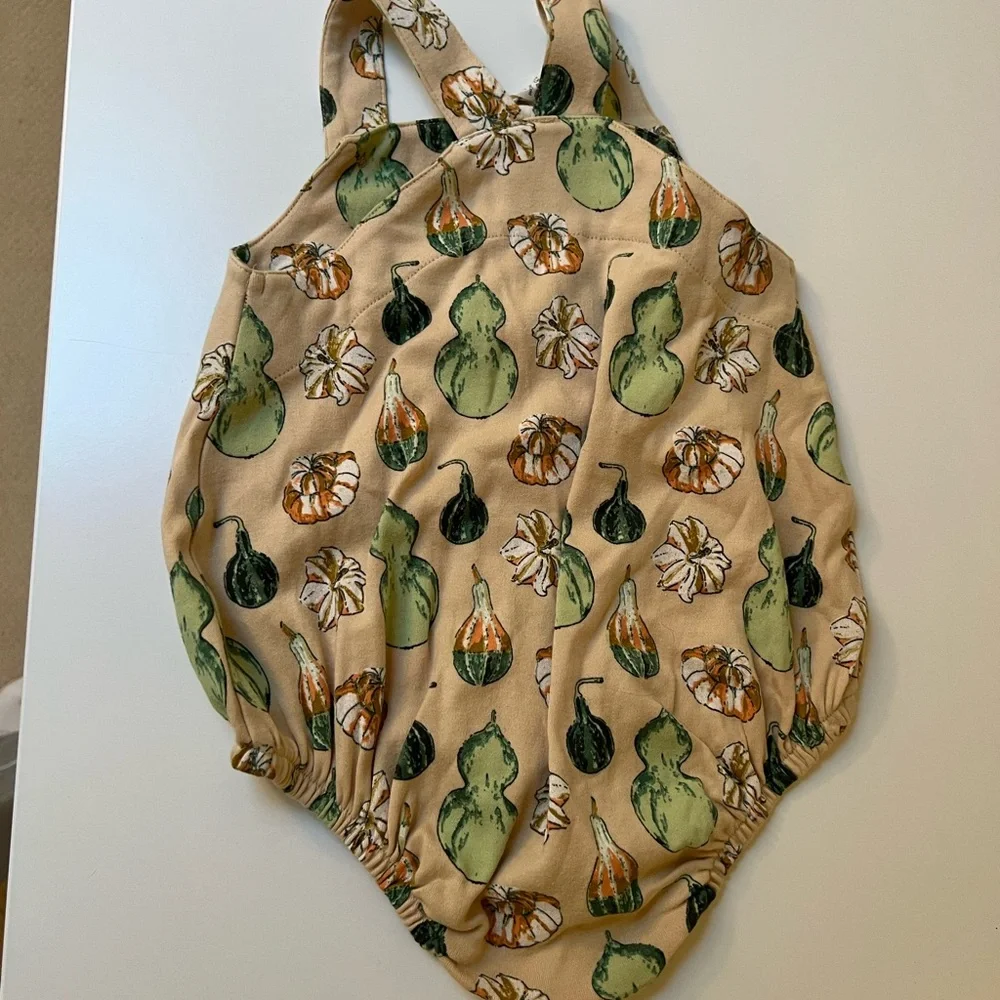 Kate Quinn Gourd Pumpkin Bubble Romper Button Straps NWOT
